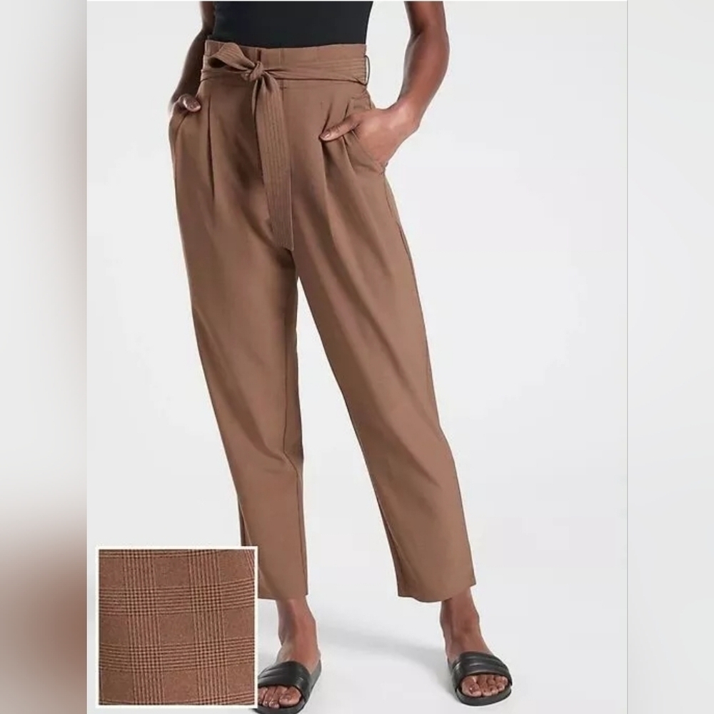 Athleta High Rise Skyline Paperbag Plaid Trouser Straight Pant Sz 0 NEW